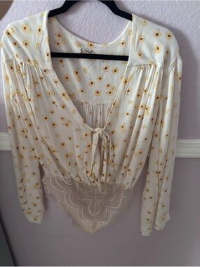 Women’s Free People Sunflower Floral Tie-Front Lace Bodysuit Size Small
